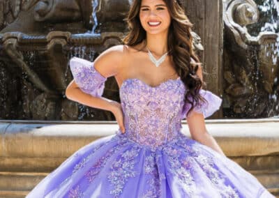 Lilac sparkle quinceañera ball gown at Hem & Her Bridal in Tucson, AZ